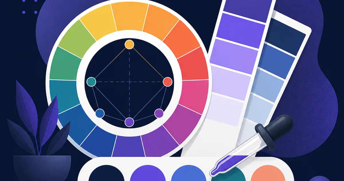 A colour wheel, paint swatches and a five-colour brand palette with an eyedropper