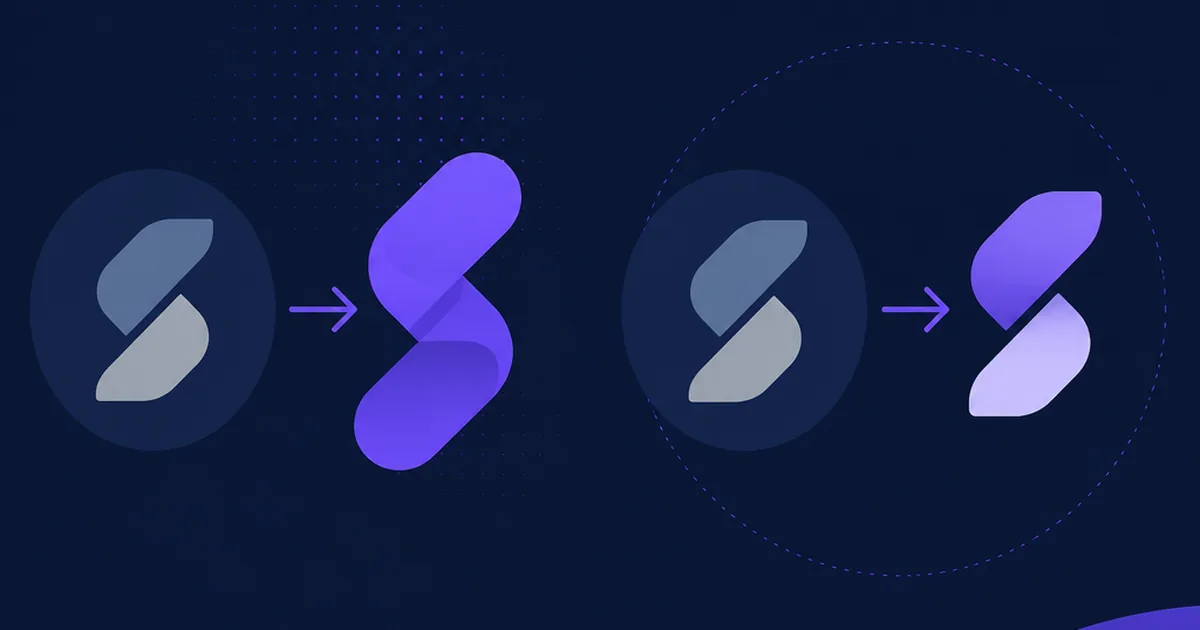 Side-by-side comparison of a fully transformed logo versus a lightly updated logo